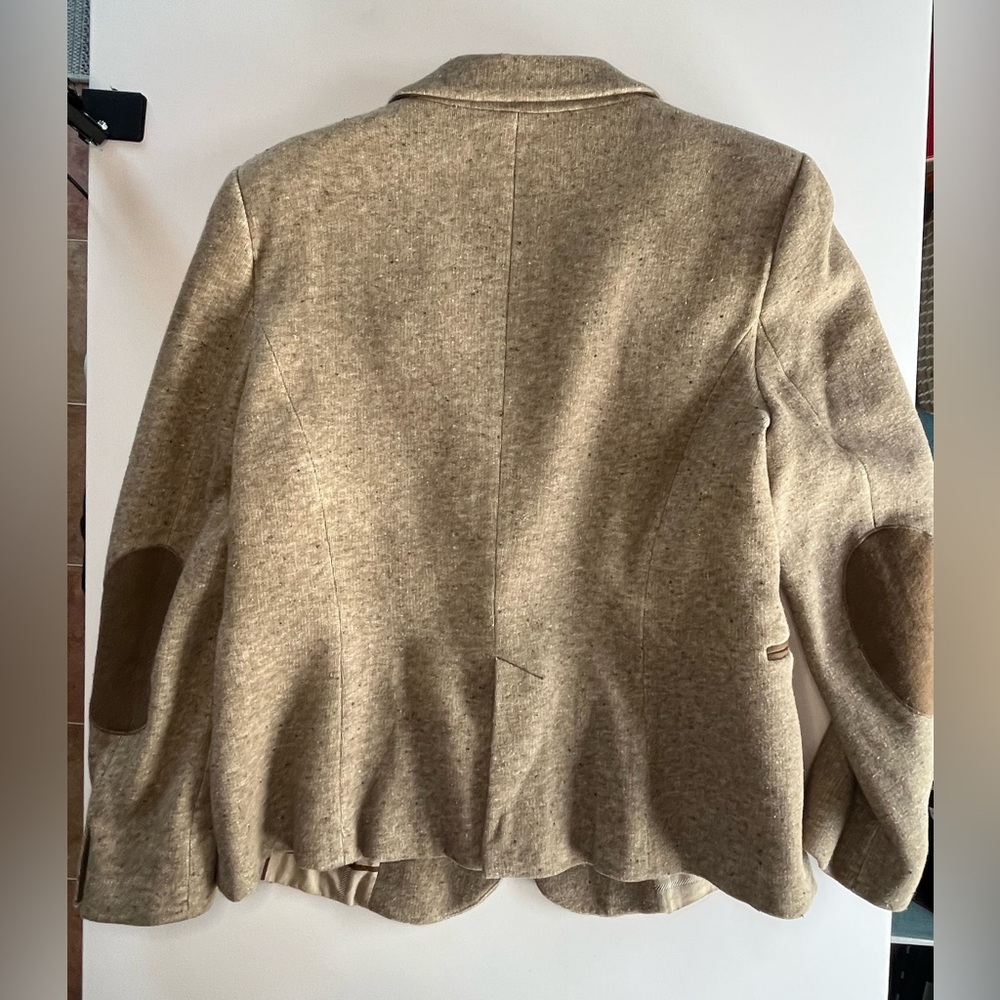 Zara Women's Beige Blazer with Brown Elbow Patches - Picture 5 of 9